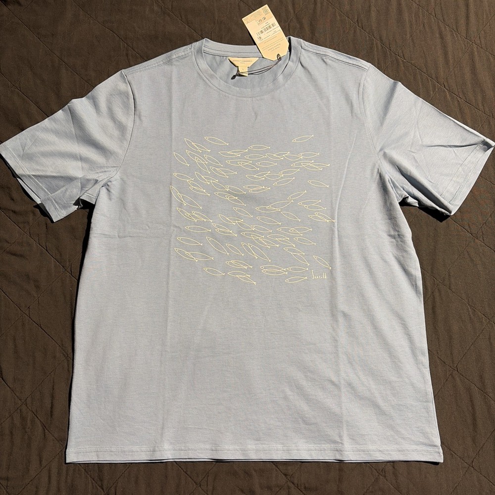 SEASALT SIZE L Mens School Of Fish T-Shirt Light Blue.