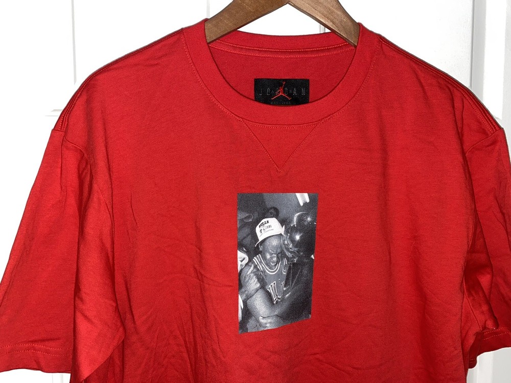 JORDAN michael NIKE SAMPLE red iconic photo 1991 champions bulls shirt RARE
