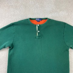 Vtg Polo Ralph Lauren Henley Mens Medium Green Waffle Knit Heavy Thermal