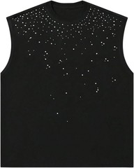 Men’s Glitter Rhinestone Tank Top Sleeveless Crew Neck Party Clubwear Shirt
