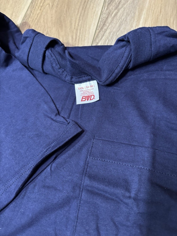 Vintage 90s BVD Dark Blue Pocket Shirt Mens 3XL Blank Cotton Short Sleeve