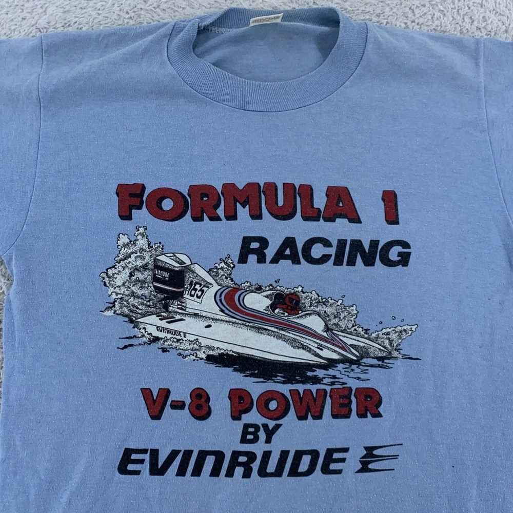 Vintage Evinrude V8 Power Boat Racing Shirt Mens XS Formula 1 80s Tee USA