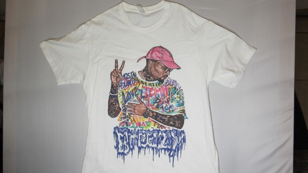 Chris Brown Breezy Graffiti Design Cotton T-Shirt Tee White Men’s Size XL