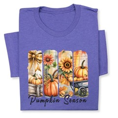 Pumpkin Season Print Shirt, Fall Tee with Sunflowers & Cart