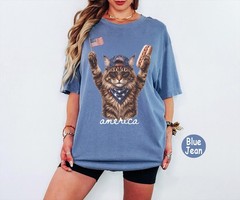 Patriotic Cat Vintage Retro Shirt 4th July Cat Lover Independence Day Gift Tee