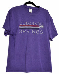 Port & Company Mens Purple Graphic T Shirt Colorado Springs Crew Short Sleeve L
