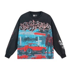 NEW Godspeed Rock sports car pattern Tee Washed Mens Long Sleeve T-shirt