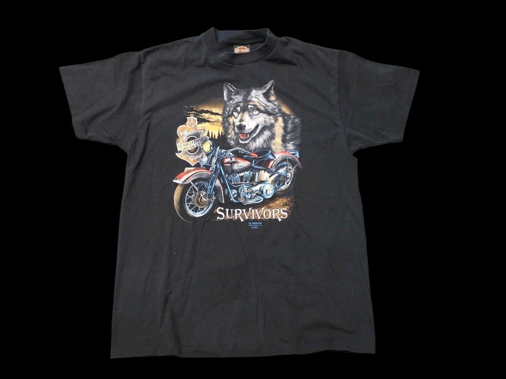 Vintage 1991 3D Emblem “Survivors” Wolf Harley Davidson T-Shirt XL