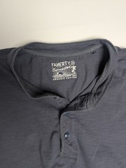 Faherty Henley Shirt Mens Size Large Sunwashed Short Sleeve Organic Cotton Blue