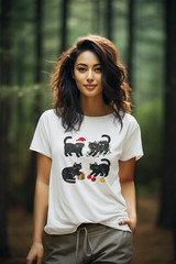 Black Cat Christmas Shirt Cute Holiday Cats Graphic Tee Women’s Cotton Top New