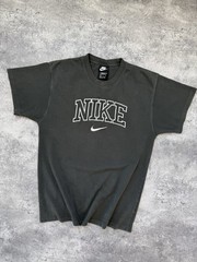 VTG 90s Nike Center Logo T-Shirt Big Logo Swoosh Embroidered Gray Tee Y2K Size S