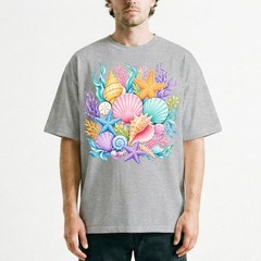 Colorful Seashells Coral Starfish T-Shirt Ocean Beach Summer Tee