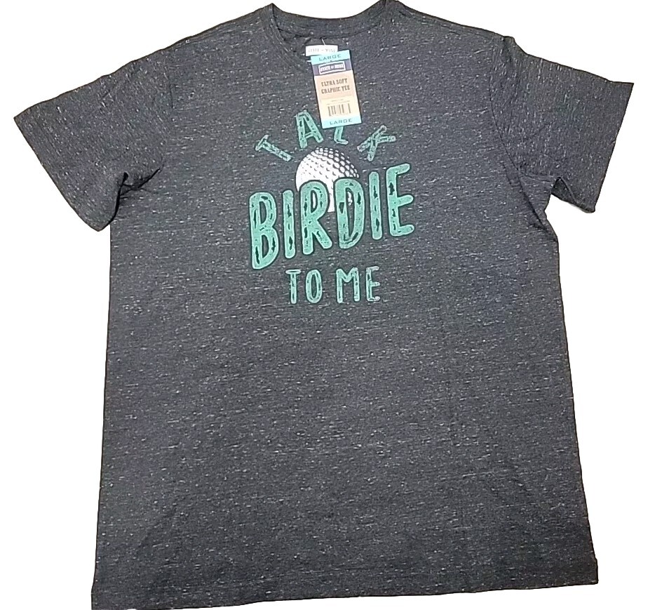Talk BIRDIE To Me Golf Graphic Heather Black Ultra Soft T Shirt Large NEW