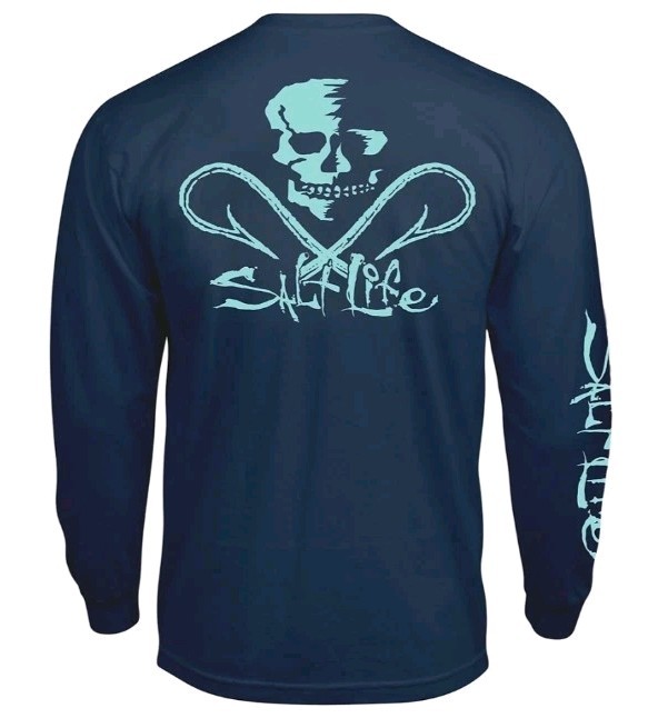 Salt life Long Sleeve, Skull and Hooks, Men’s Graphic TShirt, Medium