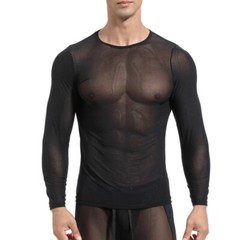 Mens Long Sleeve See Through Mesh T Shirt Sexy Muscle Clubwear Blouse Tops Tee