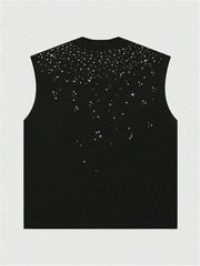 Men’s Glitter Rhinestone Tank Top Sleeveless Crew Neck Party Clubwear Shirt