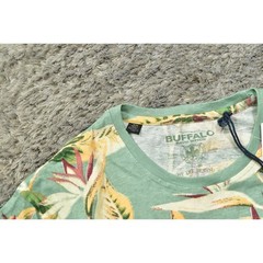 New Buffalo David Bitton Green T-Shirt Men’s Medium Cotton Floral Crew Neck