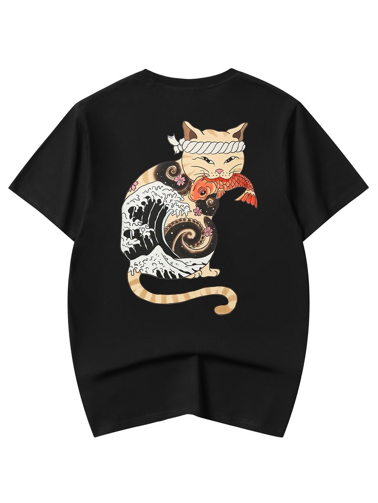 Niepce Cat koi Graphic Tee Japanese Streetwear Short Sleeves T-Shirt