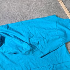 Naturalife Mens Large Henley Shirt Turquoise Blue Cotton High-Low Short Sleeve