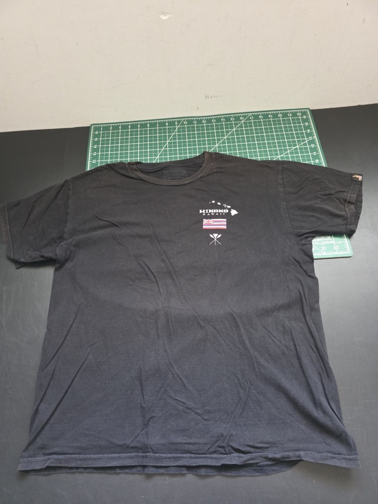 Hinano Hawaii Tahiti T Shirt Black Tee men’s size L Camo Graphic DISCOLORATION