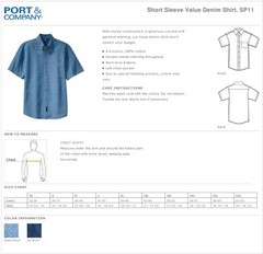 Port & Company Mens Denim Shirt Short Sleeve Button Down Pocket Shirt SP11