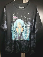 Hatsune Miku Black Bleach Wash Graphic T-Shirt Short Sleeve Crew Neck X-large