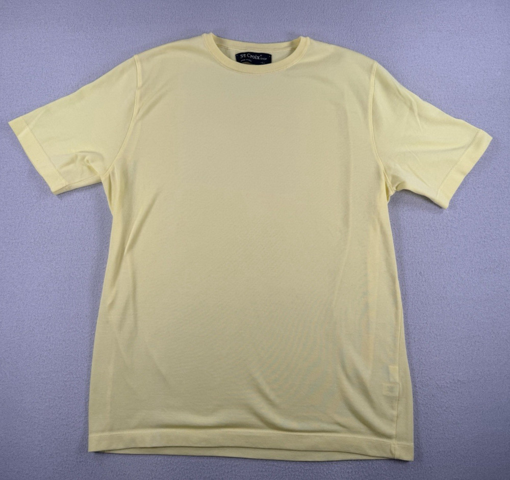 VTG St Croix Shop Luxury Knit Shirt SS Yellow LARGE Cotton Blend USA Resort 80s