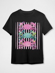 Colorful Crabs Beach T-Shirt Pink Blue Green Crab Summer Vacation Shirt