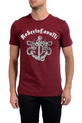 Roberto Cavalli Men’s Burgundy Graphic Print Crewneck T-Shirt US M IT 50