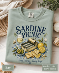 Sardine Picnic Comfort Colors Shirt, Vintage Coastal Seafood Summer Tee