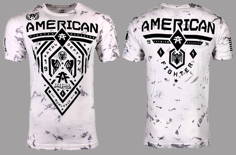 AMERICAN FIGHTER Men’s T-Shirt FAIRBANKS Athletic Biker white MMA S-5XL