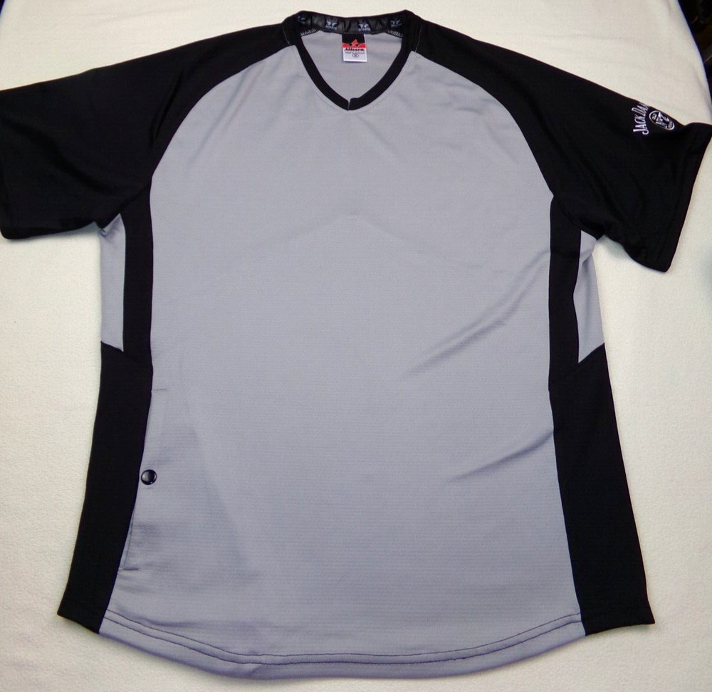 Alleson Athletic Jersey Adult Size M Gray Black V Neck Jack Daniels on Sleeve