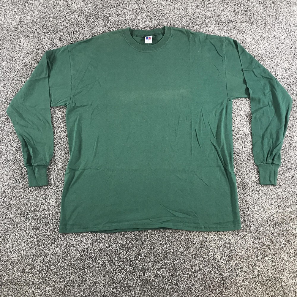 Vintage Russell Athletic Shirt Mens XL Forest Green Long Sleeve Crew Neck Cotton