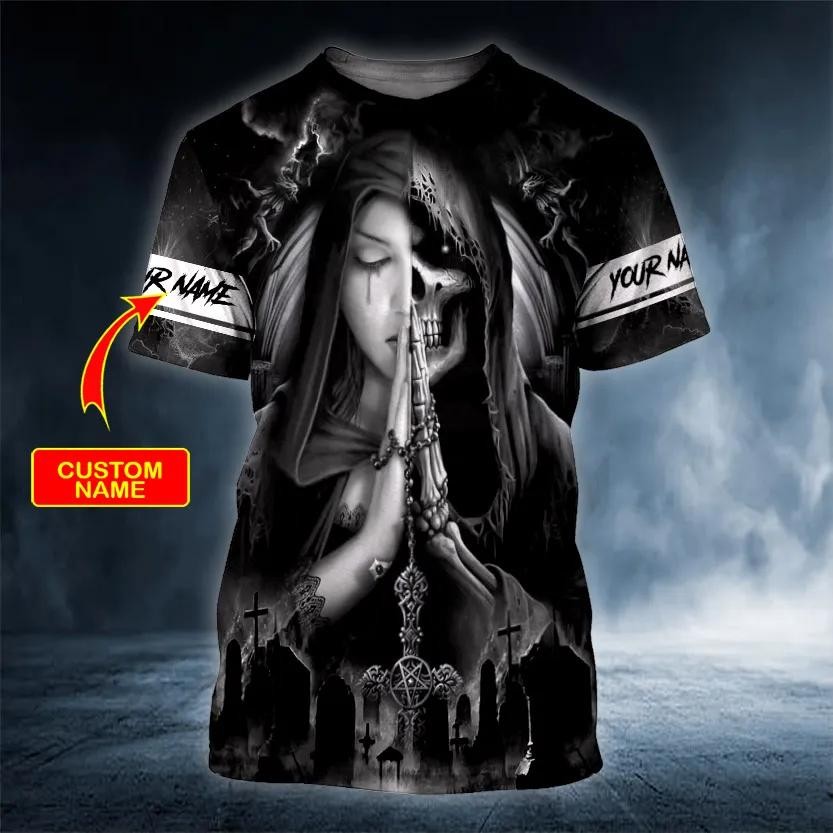 Custom Grim Reaper Skull 3D T-Shirt Personalized Gothic Gift for Men Graphic