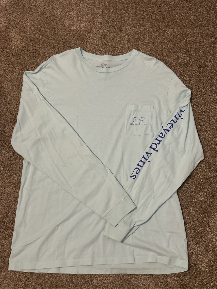Vineyard Vines Men’s Long Sleeve T Shirt Seafoam Green Blue Whale Large