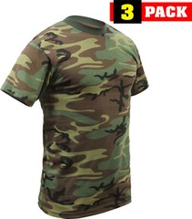 Woodland Camo T-Shirts Tactical Military Camouflage Mens Tee Shirts 3 PACK