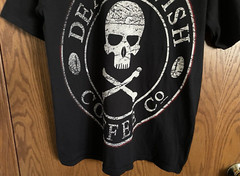 Death Wish Coffee Graphic T-Shirt – Patch – Pin Skull Cross Bones Logo Size S