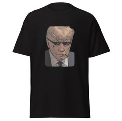 Funny Cartoon Trump Mugshot Black T Shirt High Resolution XL