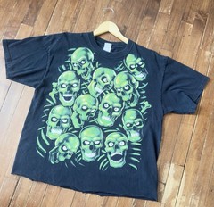 Vintage Liquid Blue Skull Pile Shirt XL Juicy J Green Glow in the Dark Cropped