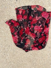Y2K Gloria Lance Woman Sheer Floral Blouse 1X Red Black Made USA