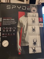SPYDER Men’s 5-Pack 100% Soft Cotton Crew Neck White T-Shirts NWT $90 NIB