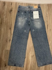 Purple Brand Studded Distressed Straight Blue Denim Jeans Men