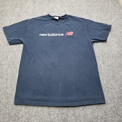 New Balance Large Vintage Spell Out T-Shirt Navy Blue Logo Cotton Mexico VTG
