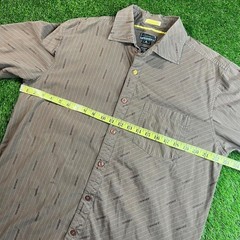 Vintage Oakley Logo Print Button Up Shirt Brown Stripe Y2K Mens Large Skate