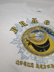Prague Czech Republic City Clockworks Embroidered Vintage White T-Shirt Size L