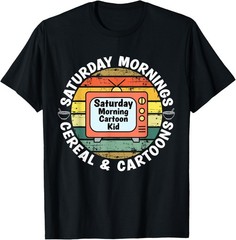 70s 80s 90s Retro Kid Saturday Mornings Cereal And Cartoons T-Shirt