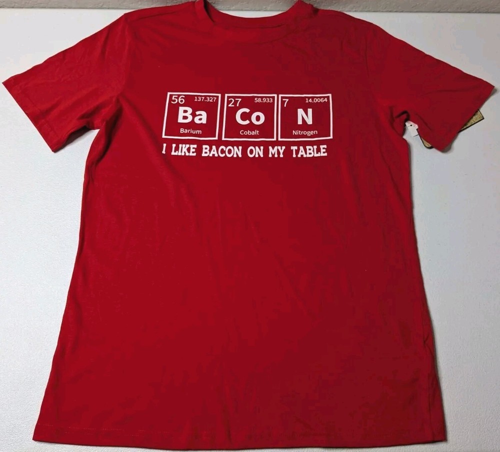 Seven Oaks T Shirt Men’s M Red Graphic I Like Bacon On My Table Funny Quote