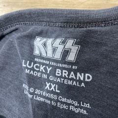 KISS Lucky Brand T Shirt Men XXL Gray Blue Music Rock Band Graphic Tee 2XL 50-52
