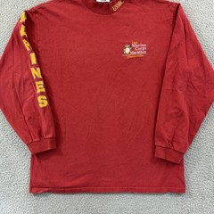 Vintage Marine Corps Marathon Shirt Mens Large Red Long Sleeve 90s Military USA