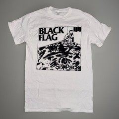 BLACK FLAG Six Pack Size S Gildan White T-shirt – Punk Rock Hardcore Band Tour